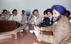 Sukhbir Singh Badal, working president of SAD (B), interacting with residents of Bathinda on Sunday. 