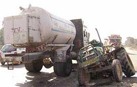 An accident that took place on the Dera Bassi-Barwala road on Sunday.