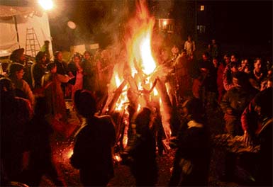 ON THRESHOLD OF NEW TRADITION: A family in Sector 44-A, Chandigarh, celebrates Lohri of their girlchild on Sunday.