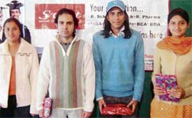Students, who were honoured at a function held at the Chandigarh Press Club to mark Swami Vivekanandas birth anniversary.