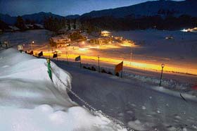 A view of the Gulmarg ski resort on Saturday night following a heavy snowfall for the  past few days.