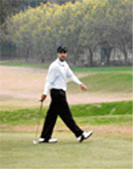 Seventeen-year-old Rahul Bakshi of Chandigarh on the 18th hole after playing a two-over par 74 on the opening day of the LG All-India Amateur Golf Championship at the Chandigarh Golf Club on Monday