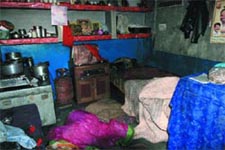 A dwelling in the Dakshinpuri area in South Delhi where four of a family , including two children ,were killed in a Sunday late night fire.