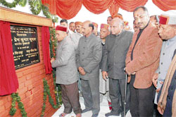 Chief Minister Prem Kumar Dhumal lays the foundation stone of Balh irrigation scheme at Bhagrotu, near Sundernagar