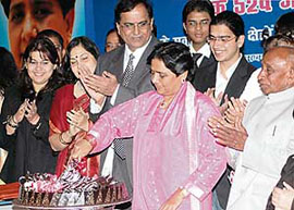 UP Chief Minister Mayawati celebrates her 52nd birthday in New Delhi on Tuesday.