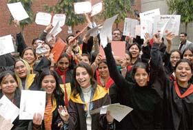 Students in a jubilant mood at the 57th annual convocation at Panjab University, Chandigarh