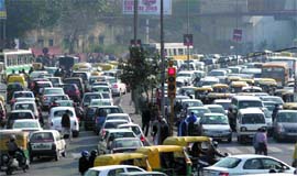 Heavy traffic jam at ITO due to the ongoing Auto Expo 2008 at Pragati Maidan in the Capital on Wednesday.