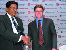 Dr.B.S.Bansal, CMD of RG Stone Urology & Laparoscopy Hospital and Robert Ruck, vice-president of Asia Pacific of Lumenis, announce tie-up with medical equipment developer Lumenis for training doctors across the globe, in the Capital on Wednesday.