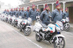 The new fleet of motor cycles that was added to the PCR squad during the flagging off ceremony at Poilce Lines in Ludhiana