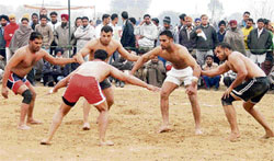 A kabaddi match in progress during the 22nd Sports Festival at Jarkhar on Wednesday