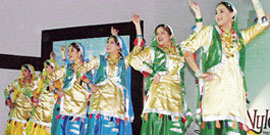 Participants in action during the inter-college group dance contest organised in Ludhiana on Wednesday. Photos: Inderjit Verma