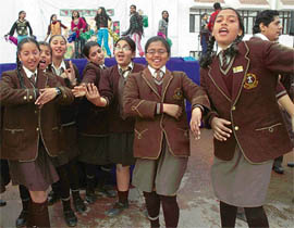 Students of Mount Carmel School, Sector 47, perform a dance during the winter carnival in Chandigarh on Thursday.