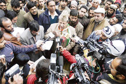 Peerzada Mohammed Syeed addressing mediapersons at his residence in Jammu