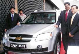 Officials of General Motors at the launch of Chevrolet Captiva in Ludhiana on Thursday.