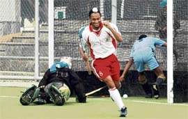 A match in progress on the third day of the North Zone Inter- Varsity Hockey Tournament being played at Prithipal Singh Astroturf Stadium at PAU in Ludhiana on Thursday.