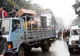 Encroachments being removed in Sector 51-A in Chandigarh on Friday.