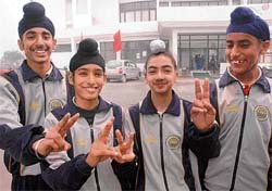 THE VICTORS: The under-14 punjab badminton team members (from left) Antarpreet Singh , Kawaldeep Singh, Rupinder Singh and Puneetinder Singh in Panchkula on Friday.
