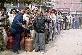 A long queue in front of an LPG agency in Hisar on Friday. 