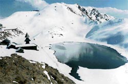 A view of the Prashar Lake 55 km from Mandi after fresh snow