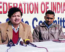 Ritovrat Banerjee, national joint secretary of the Students Federation of India, addresses a press conference in Hisar on Saturday.