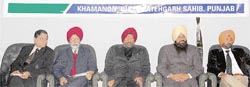 Balbir Singh Uppal, chairman, LEAF, Jagjivan Singh Khirnian, MLA, at the meeting of stakeholders in Khamano