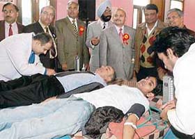 Volunteers donate blood during a camp held at Rajasthan Bhavan, Sector 33, ChandigarhVolunteers donate blood during a camp held at Rajasthan Bhavan, Sector 33, Chandigarh