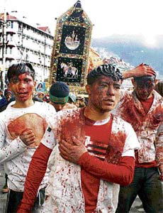 Muslims take out a tazia procession in Shimla on Sunday on the occasion of Moharram