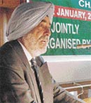 Gurpreet Singh addresses a two-day workshop on organic farming at Panjab University, Chandigarh, on Monday.