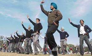 Students do rehearsal of bhangra for the Republic Day parade at Government College in Ludhiana.