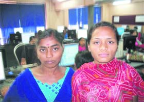 Vijaylakshmi (left) and Rafia at the rural BPO in Vidyanagar, Bellary