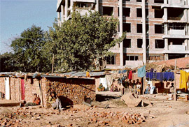 Jhuggis have come up on government land adjoining the upcoming James Plaza hotel in Sector 17.