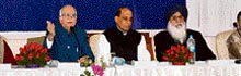 (From left) Opposition leader in the Lok Sabha L.K. Advani, BJP chief Rajnath Singh and Punjab Chief Minister Parkash Singh Badal at an NDA meeting in New Delhi on Tuesday.