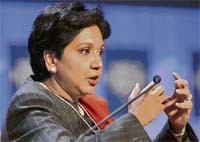 Pepsico CEO Indra K. Nooyi speaks at the opening session of the World Economic Forums annual meeting in Davos on Wednesday. 
