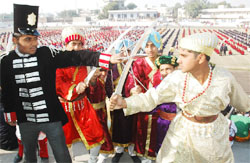 School students participating in the rehearsal for the Republic Day celebrations at the Sports Stadium in Bathinda