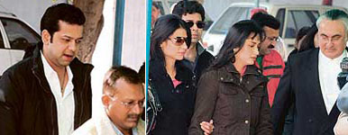Rahul Mahajan (left) and Shweta Mahajan arrive for a hearing of their case in the district and sessions court in Gurgaon on Thursday.