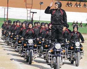 Daredevils rehearsing stunts for the Republic Day function in Jammu on Thursday. 