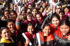 Degree Of Delight: Jubilant students of the Kamla Nehru College for Women after getting their degrees in Phagwara on Thursday.
