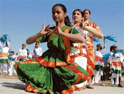 Students of Spring Dale School rehearse a classical dance for Republic Day at Government College in Ludhiana.