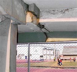Cracks that have appeared in Guru Nanak Stadium in Ludhiana.