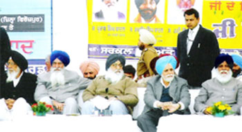 CM Parkash Singh Badal at the inauguration of the 220 KVA grid sub-station in Zira on Thursday. Also seen in the picture are Irrigation Minister Janmeja Singh Sekhon, ex-MLA Hari Singh and MP Zora Singh Mann