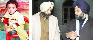 Three-year-old Gappu (left) who was kidnapped; SSP Naunihal Singh giving instructions to DSP Parminder Singh at the boys house in Model Town