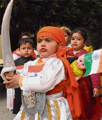 Students of Sanjivni School, Sector 11, Chandigarh, during the Republic Day celebrations on Friday. 