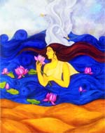 Beauty and the Lotus - II, Acrylic on Canvas by Maiteri Kar