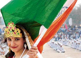 A girl dressed as Mother India in the Republic Day function in Karnal on Saturday
