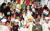 Students of Kiddies Paradise and Green Land Senior Secondary Public School take part in the Republic Day celebrations in Ludhiana on Saturday.