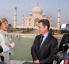 French President Nicolas Sarkozy during his visit to the Taj Mahal on Saturday.