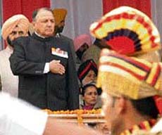 Governor S.F. Rodrigues takes the salute of the march past in Patiala on Saturday. 