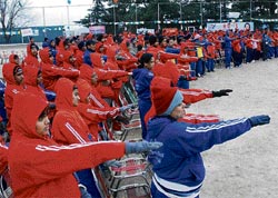 Participants take the oath on the first day of the National Winter Games for special children at Bishop Cotton School, Shimla, on Monday.