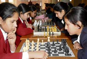 Students take part in the Ludhiana Sahodaya School Complex Chess Championship at Kundan Vidya Mandir in Ludhiana on Monday. 