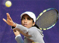 Nikita plays a shot during the AITA Championship at Lake Club in Chandigarh on Wednesday.